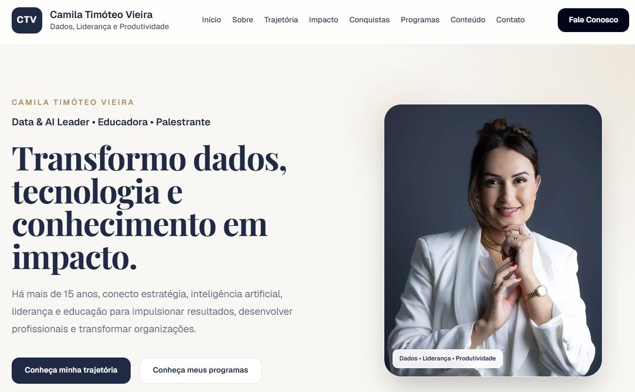 Página inicial do portfólio executivo de Camila Timóteo Vieira